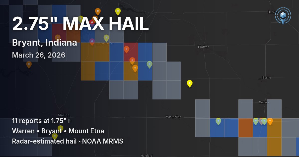 Affected area preview for Bryant, IN