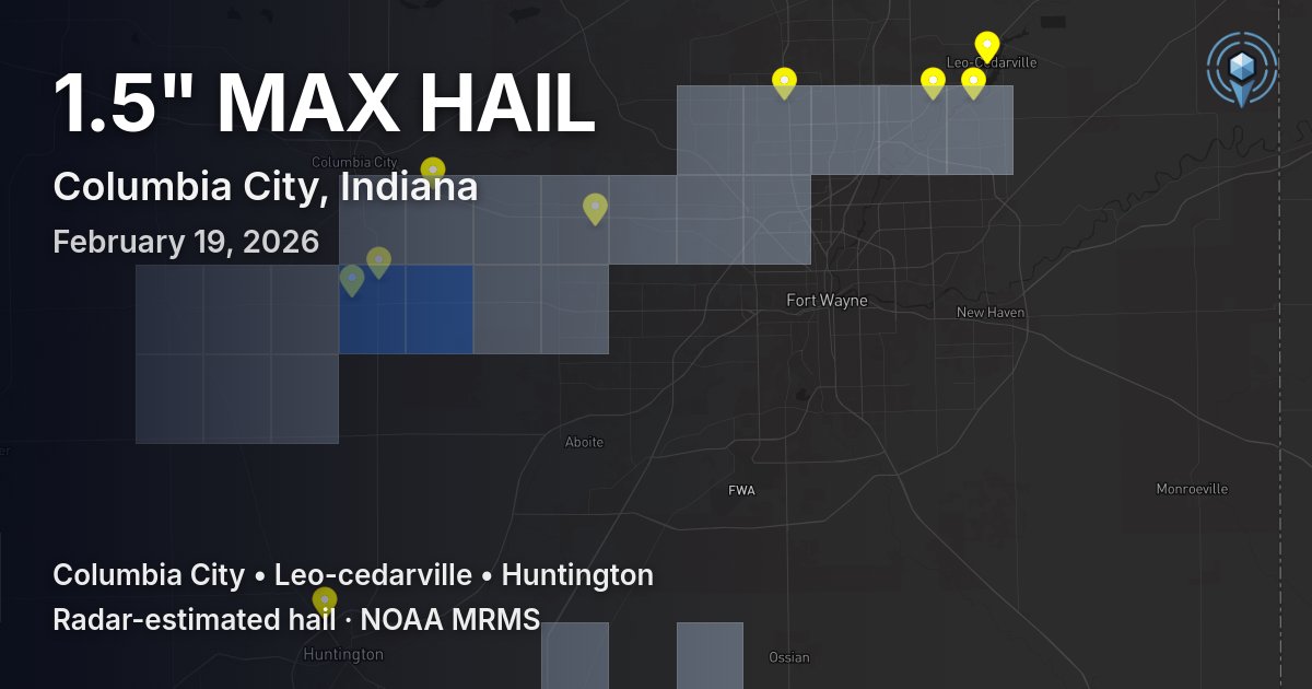 Affected area preview for Columbia City, IN