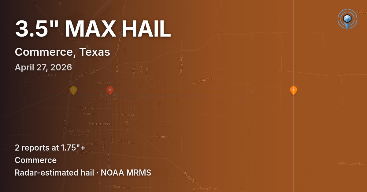 Affected area preview for Commerce, TX