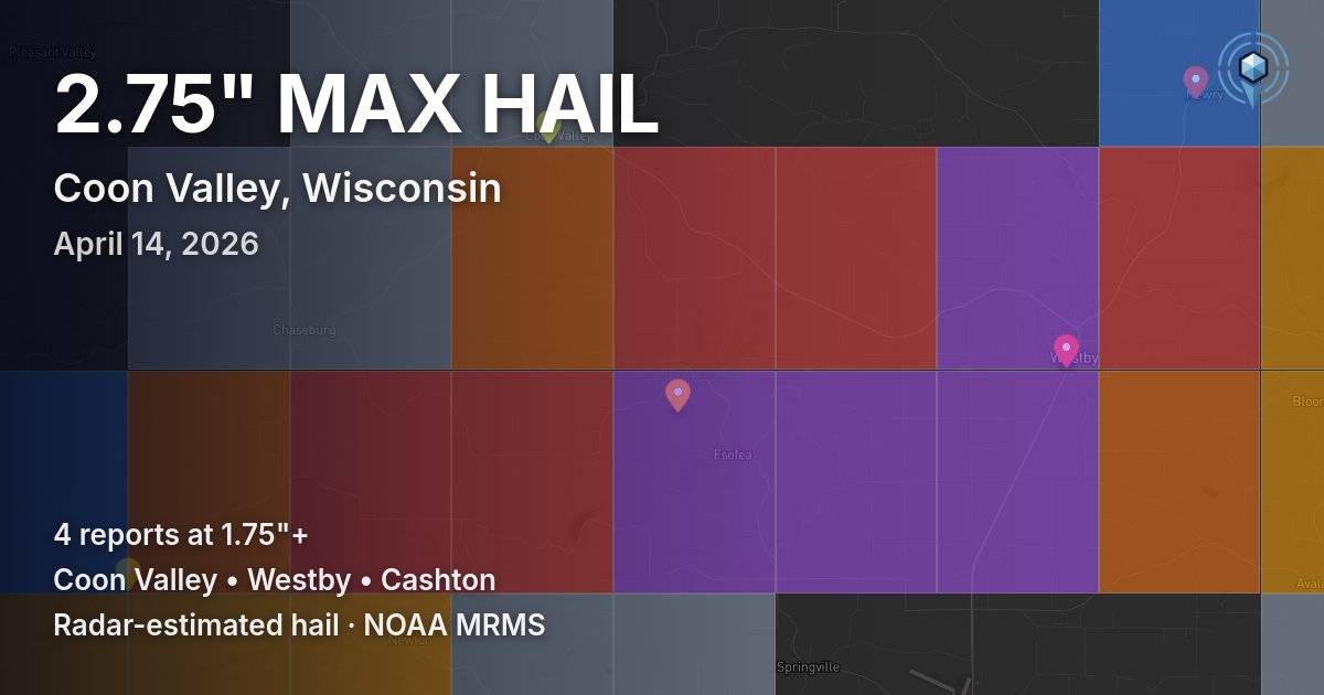 Affected area preview for Coon Valley, WI