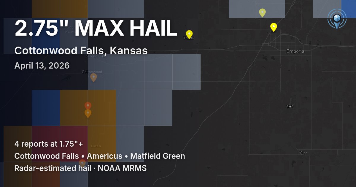 Affected area preview for Cottonwood Falls, KS