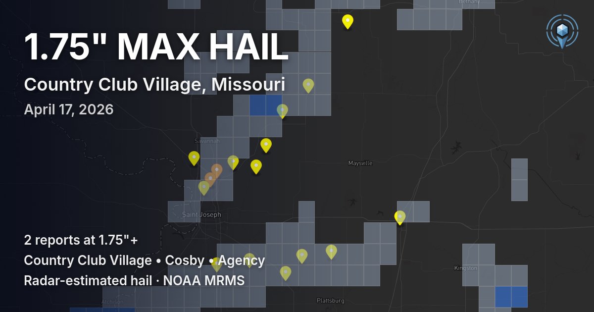 Affected area preview for Country Club Village, MO