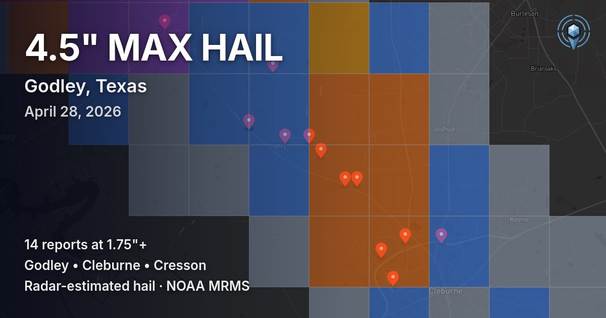 Affected area preview for Godley, TX