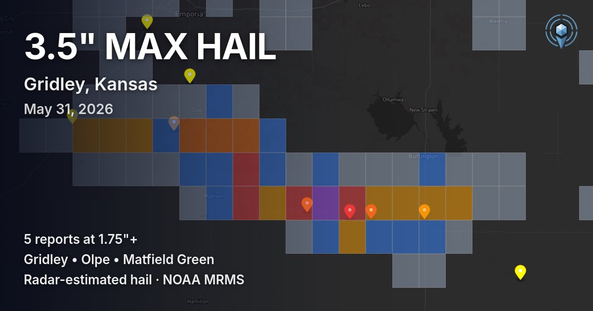 Affected area preview for Gridley, KS
