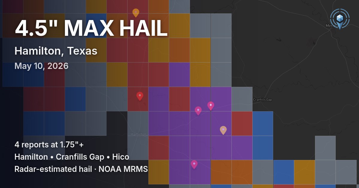 Affected area preview for Hamilton, TX