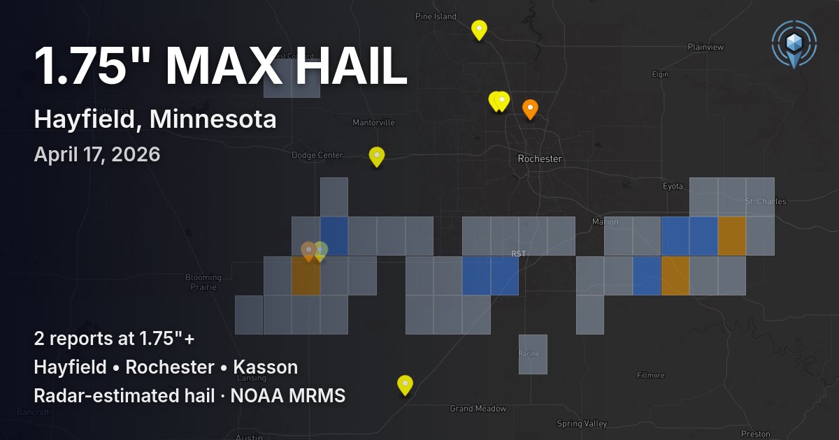 Affected area preview for Hayfield, MN