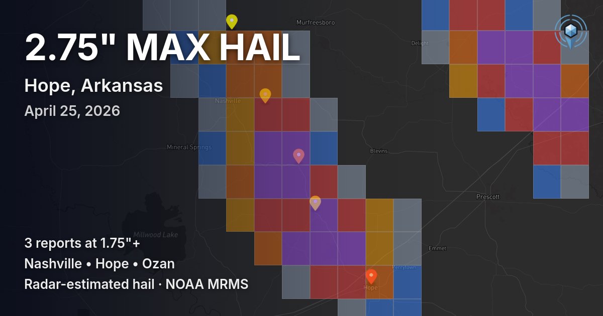 Affected area preview for Hope, AR