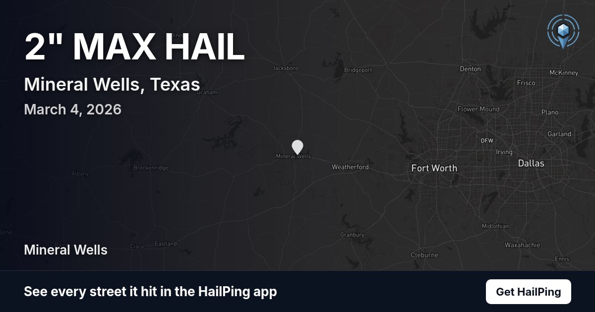 Storm map for Mineral Wells, TX on March 4, 2026, showing where hail was reported