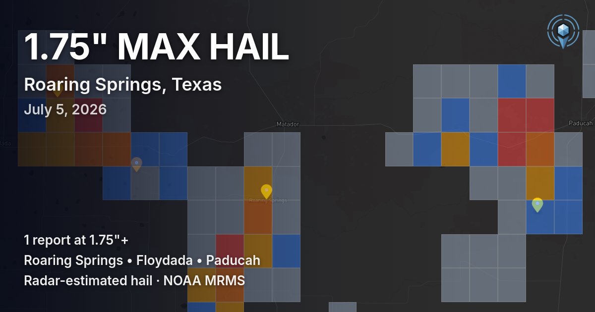 Affected area preview for Roaring Springs, TX