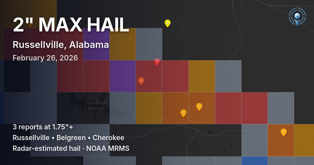 Affected area preview for Russellville, AL