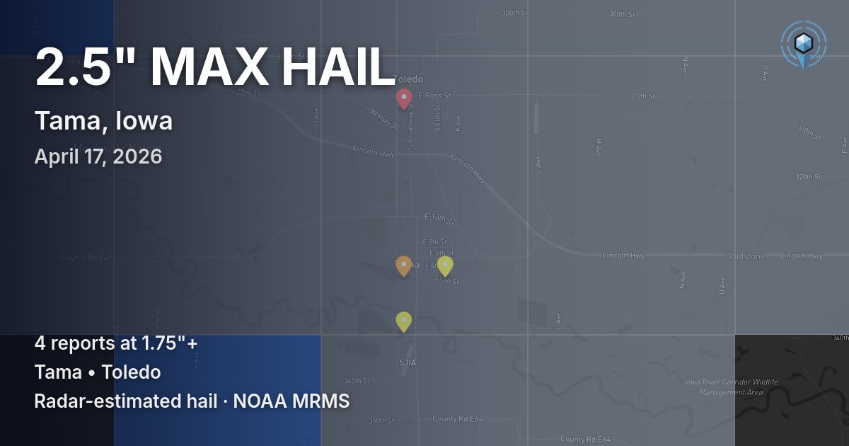Affected area preview for Tama, IA