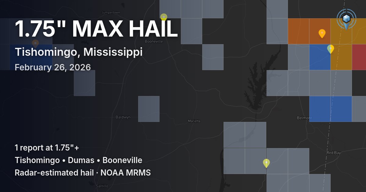 Affected area preview for Tishomingo, MS