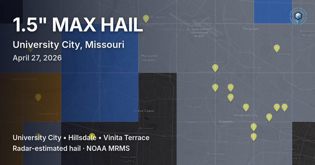 Affected area preview for University City, MO