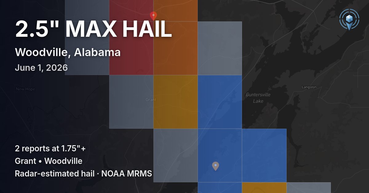 Affected area preview for Woodville, AL